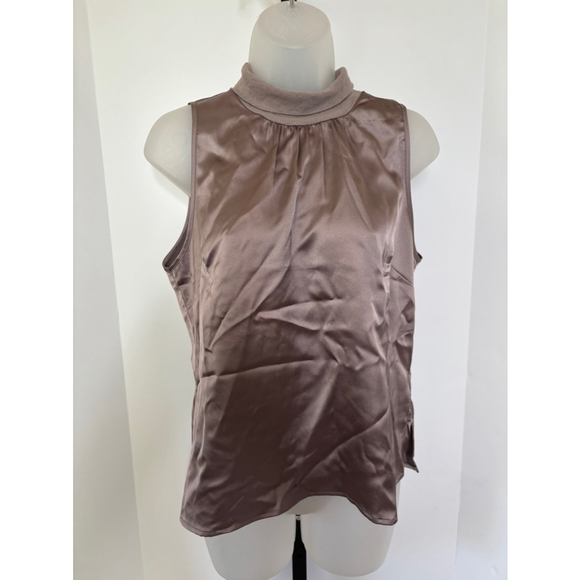 Bailey 44 Tops - Bailey 44 Satin Sleeveless Top Sand Color Size Medium Mock Neck keyhole‎ back